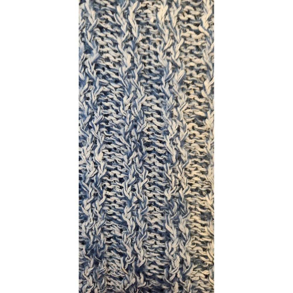 VTG EMOS COLLECTION Blue/White Cable Knit Silk Blend Tunic Cardigan Sweater SZ M - Picture 2 of 8